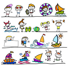 hand drawing cartoon character happy kids playing