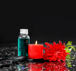 Still life with branch red flower,and zen stones