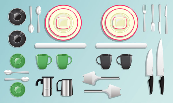 Kitchen equipment and tool icon set