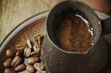 Fresh coffee in cezve