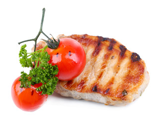 Grilled steak and vegetables isolated on white