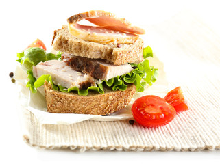 Delicious sandwiches with meet isolated on white