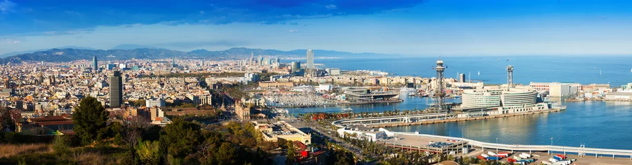 Tableaux ronds sur aluminium Barcelona Vue panoramique de Barcelone avec Port
