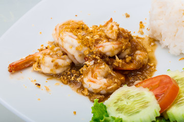 Shrimps with garlic and rice