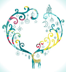 Christmas deer with Merry Christmas text and decorations