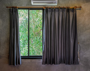 Glass window with curtain