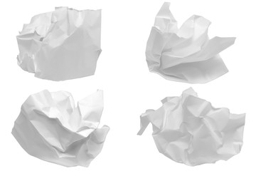crumpled paper set on white background