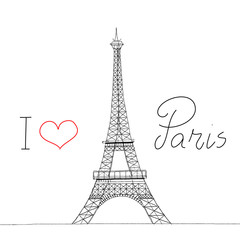 Fototapeta na wymiar I Love Paris Eiffel Tower Sketch Illustration