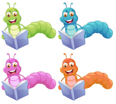 Four worms reading