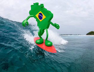 brasilian map with arms and legs on surf board