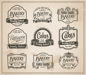 Vintage Retro Bakery Labels and Sign Set - Vector Design - 64397545