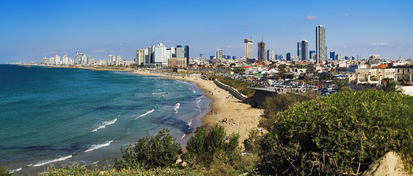 Panorama of Tel-Aviv coastline from Jaffa, Israel