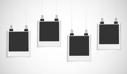 ベクター、クリップに吊るされたポラロイド写真