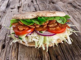 Kebab on wooden table