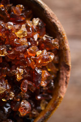 Gum arabic, also known as acacia gum - in bowl