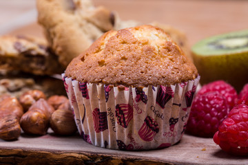home made muffins with hazelnuts and fruits