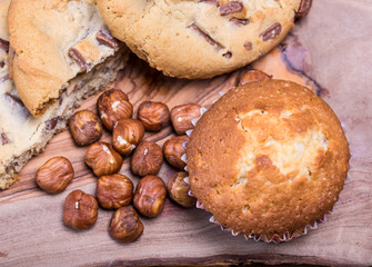 home made muffins with hazelnuts and cookies