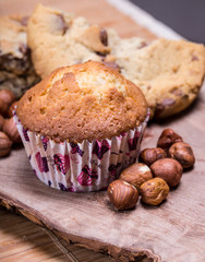 home made muffins with hazelnuts and cookies