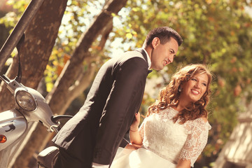 Joyful wedding couple