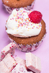 cupcakes with raspberries and fruity chocolate