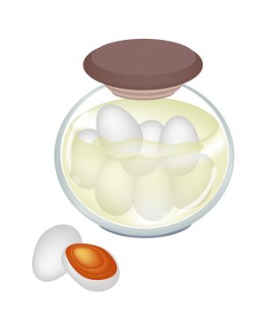 Preserved Egg in A Jar on White Background