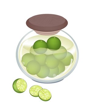 Preserved Limes in A Jar on White Background