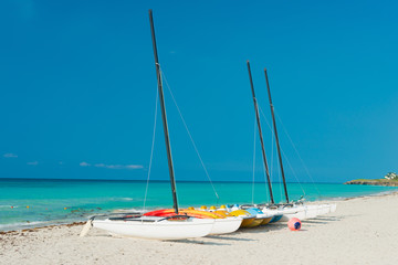 Sailing boats on the shore of Varadero beach in Cuba
