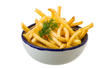 French fries on white background