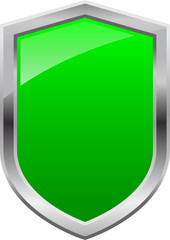 Glossy Shiny Shield Green with Silver Border Vector Drawing