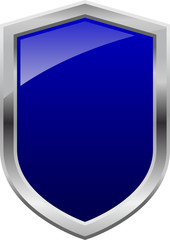 Glossy Shiny Shield Blue with Silver Border Vector Drawing