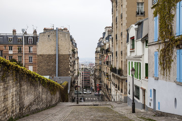 Paris, France. Picturesque street on the Montmartre hill