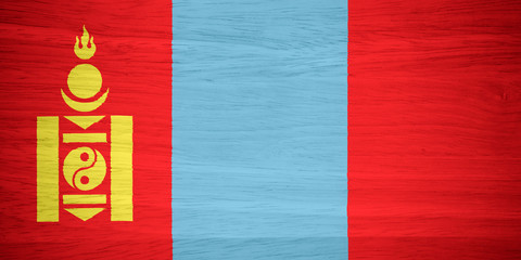 Mongolia flag on wood texture