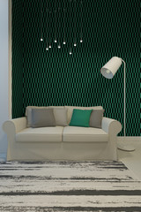 A 3d rendering of sofa in green room