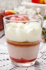 Layer strawberry dessert with whipped cream topping