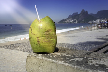 Coconut on Ipanema Beach in Rio de Janeiro, Brazil