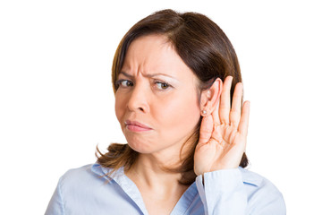 Bad news rumors. Nosy woman listening latest gossip