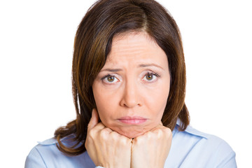 Portrait, headshot sad, upset, depressed middle aged woman