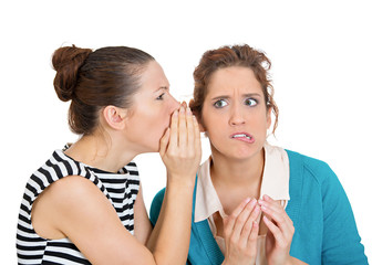 Bad rumors. Portrait of two young women gossiping