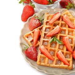 Belgian waffles with strawberries