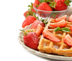 Belgian waffles with strawberries
