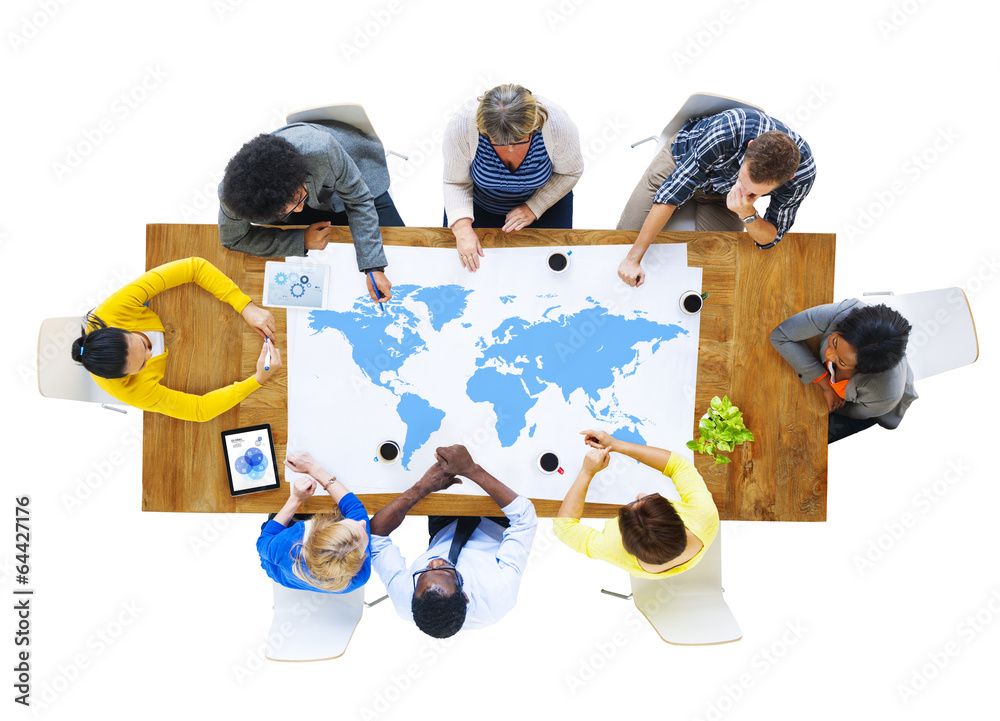 Sticker Group of Business People Meeting with World Map - Stickers
