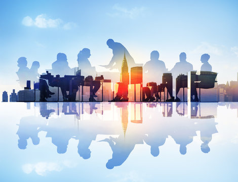 Abstract Image of Business Meeting in a Cityscape