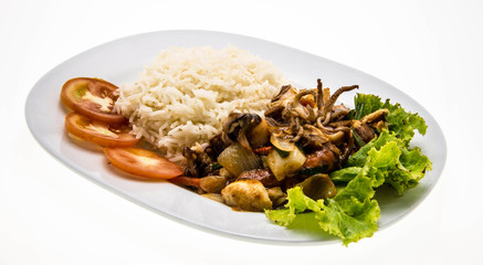 squids fried with chilli pepper and sweet basil on rice,thai foo