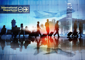 Silhouettes of Business People Walking in an Airport