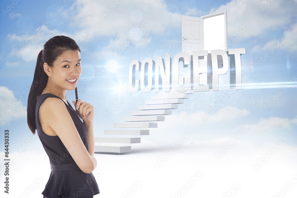 Poster concept against steps leading to open door in the sky