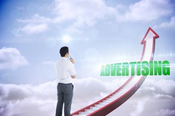 Obraz premium Advertising against red stairs arrow pointing up against sky