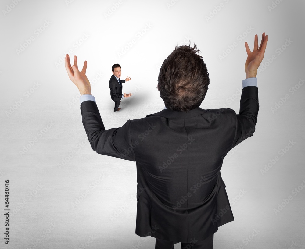 Aufkleber composite image of gesturing businessman with tiny businessman