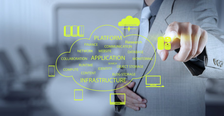 Businessman working with a Cloud Computing diagram on the new co