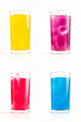 Full glass of set juice collection on white background