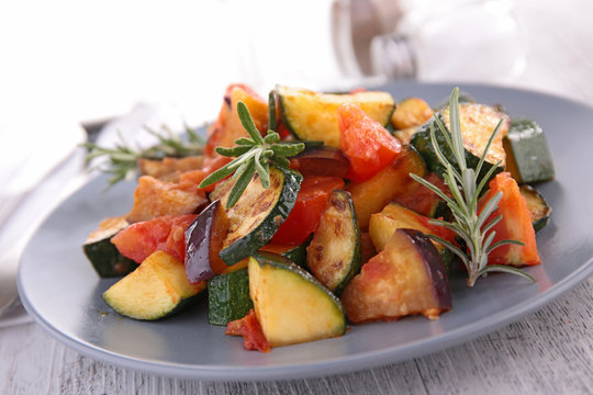 ratatouille, fried vegetables on plate